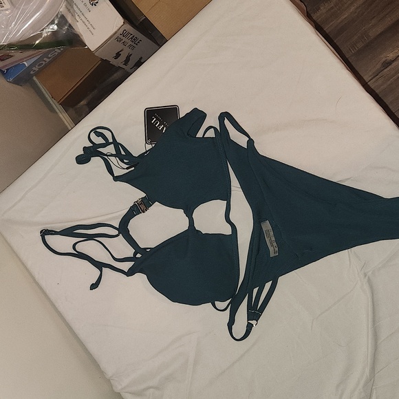 Zaful Swim Nwt Zaful Dark Green Ribbed Bikini Large Poshmark